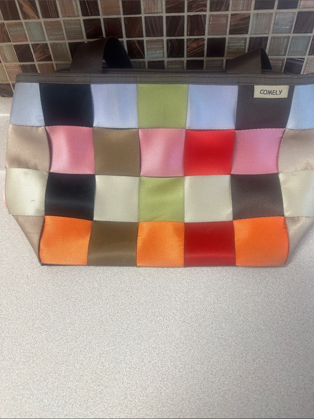 COMELY Multicolor Woven Satin Tote Bag